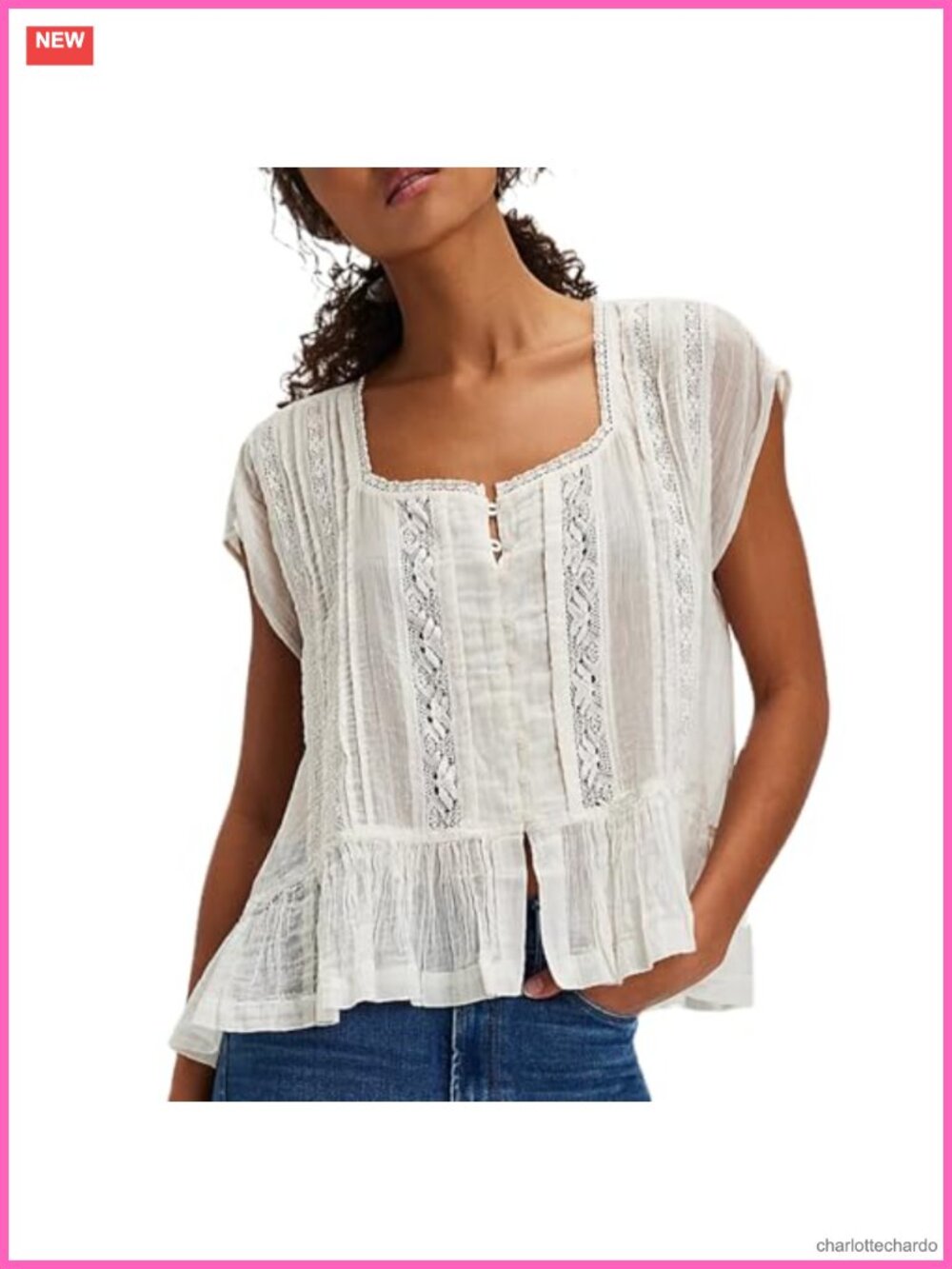 Y2k Semi Sheer Lace Trim Button Down Short Sleeve Blouse - Women's Going Out Top